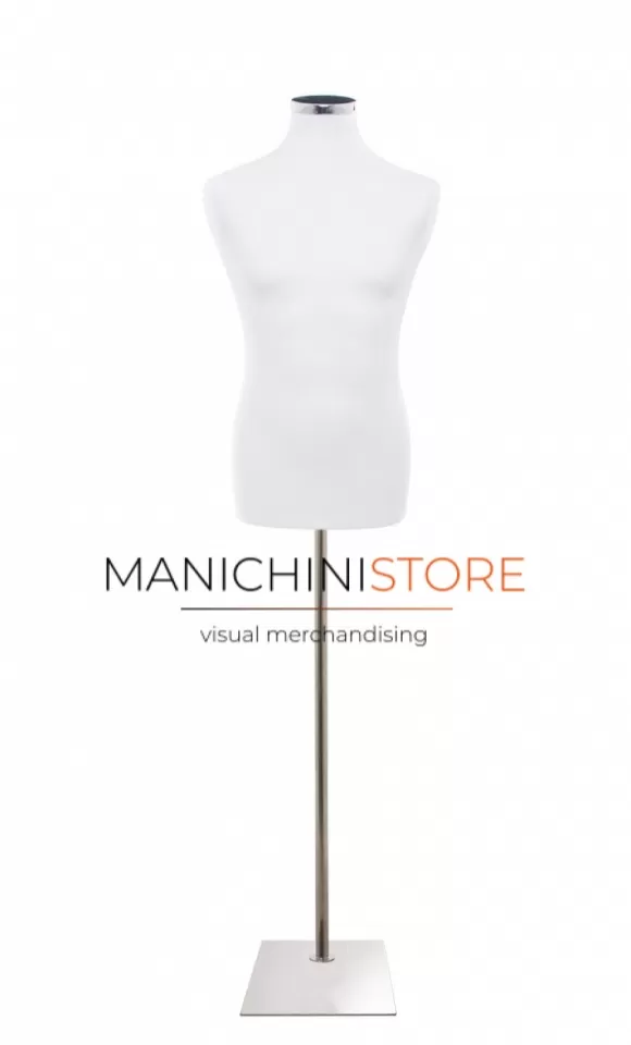 Busto uomo in tessuto Bianco con base rettangolare cromata
