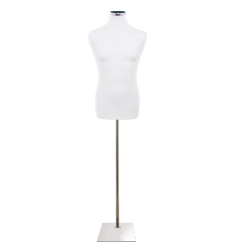 Male bust in white fabric with rectangular chromed base