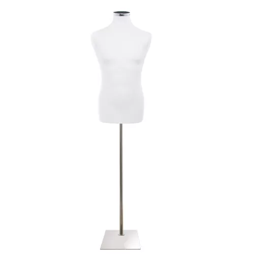 Busto uomo in tessuto Bianco con base rettangolare cromata