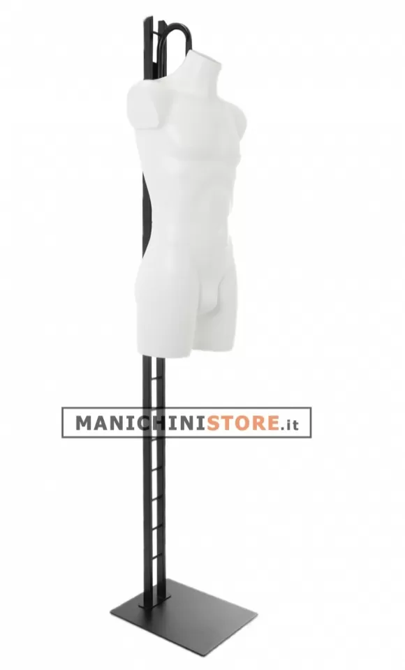 Busto manichino uomo precolorato bianco con base a scaletta