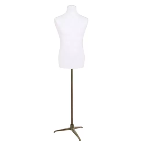 Busto uomo in tessuto bianco con base treppiede bronzo