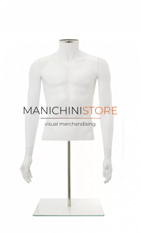 Busto uomo bianco con braccia e base da banco