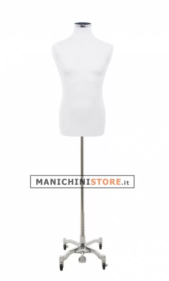 Busto uomo in tessuto bianco con base worker cromata