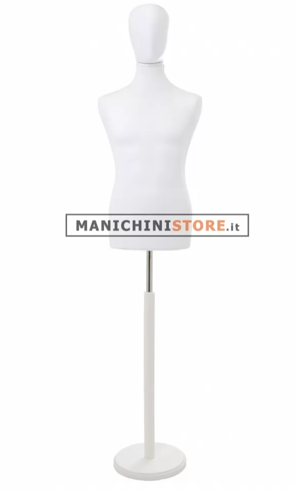 Busto uomo bianco con testa e base tonda