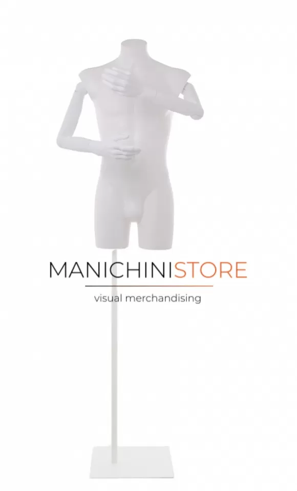 Busto uomo con braccia snodabili e base bianca