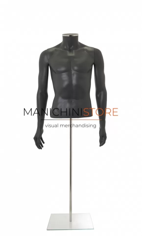 Busto uomo grigio antracite con braccia e base
