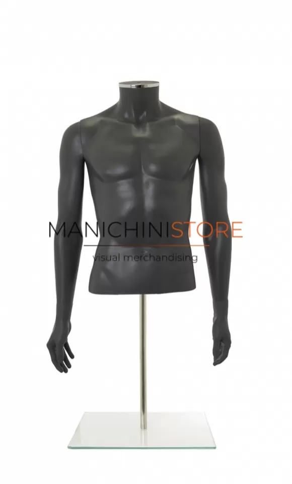 Busto uomo grigio antracite con braccia e base da banco