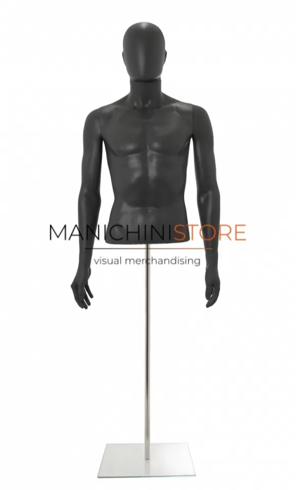 Busto uomo grigio antracite con testa, braccia e base