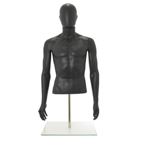 Busto uomo grigio antracite con testa, braccia e base da banco