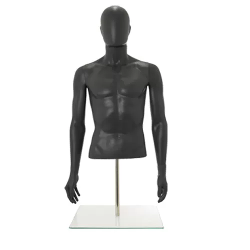 Busto uomo grigio antracite con testa, braccia e base da banco