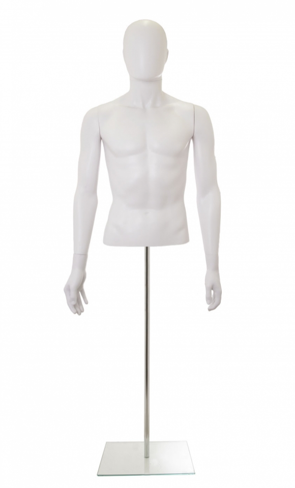 Busto uomo bianco con testa, braccia e base