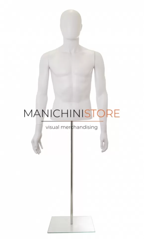 Busto uomo bianco con testa, braccia e base
