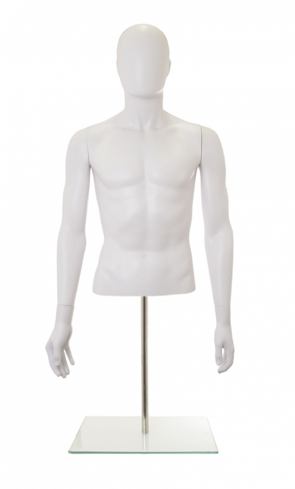 Busto uomo bianco con testa, braccia e base da banco