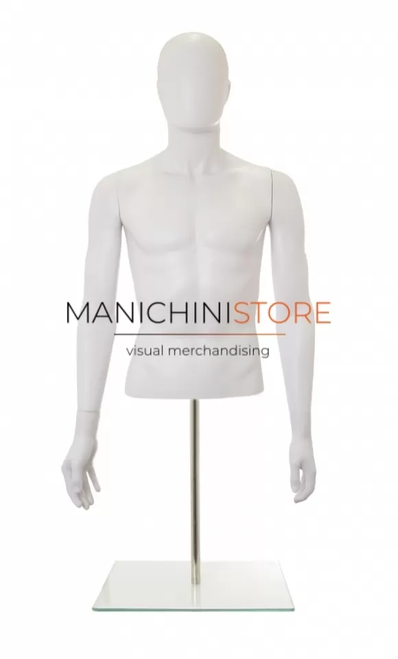 Busto uomo bianco con testa, braccia e base da banco