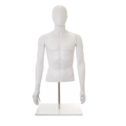 Busto uomo bianco con testa, braccia e base da banco