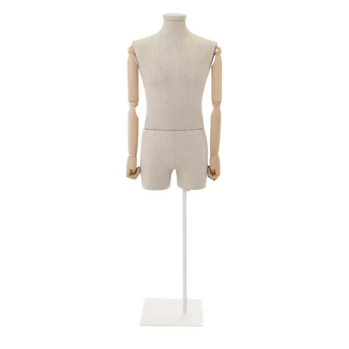 Busto uomo in lino con braccia legno e mezza gamba