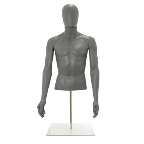 Busto uomo grigio con testa, braccia e base da banco