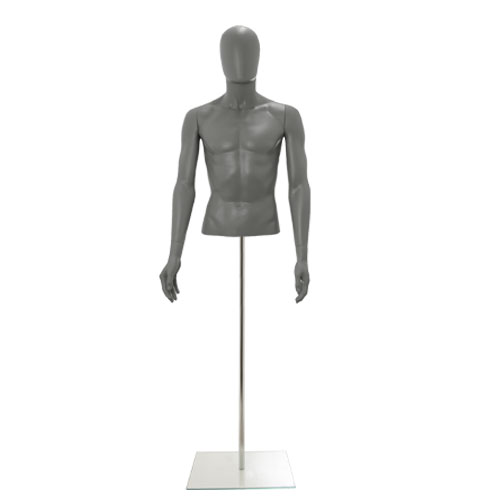 Busto uomo grigio con testa, braccia e base