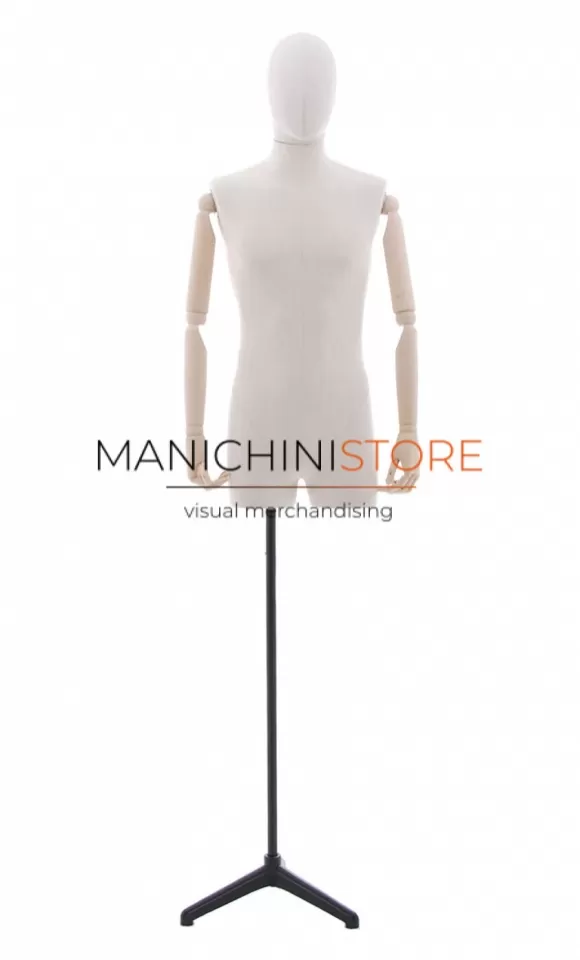 Busto uomo in tessuto con braccia in legno e mezze gambe - FINE SERIE