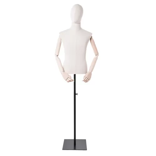Busto uomo in tessuto con braccia in legno