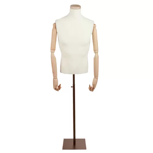 Busto uomo braccia legno rivestito in lycra con base