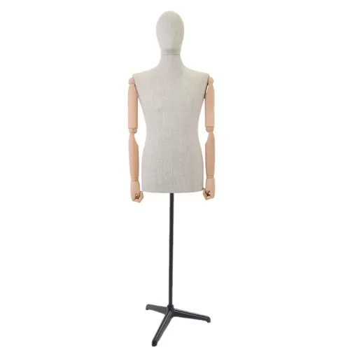 Busto uomo in lino con braccia legno