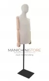 Busto uomo in lino con braccia legno e base rettangolare nera