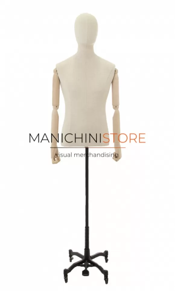 Busto uomo in lino con braccia legno e base worker