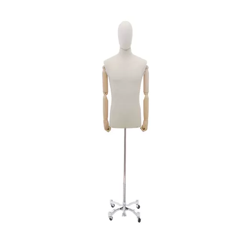 Busto uomo in lino naturale con braccia in legno - 2