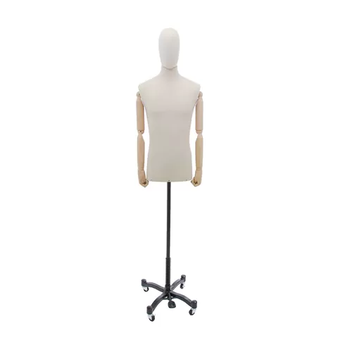 Busto uomo in lino naturale con braccia in legno - 1