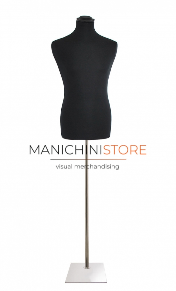 Male bust in black fabric with rectangular chrome base