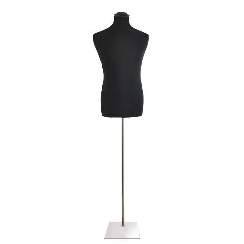 Busto uomo in tessuto nero con base rettangolare cromata