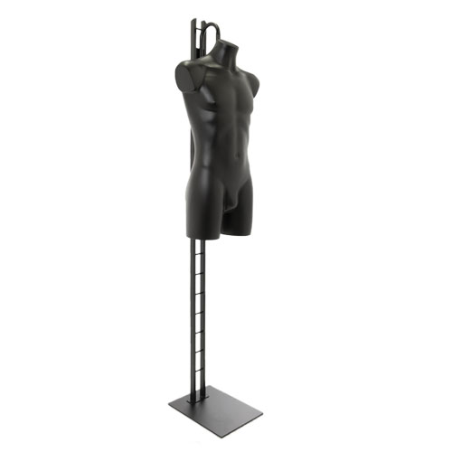Busto manichino uomo precolorato nero con base a scaletta