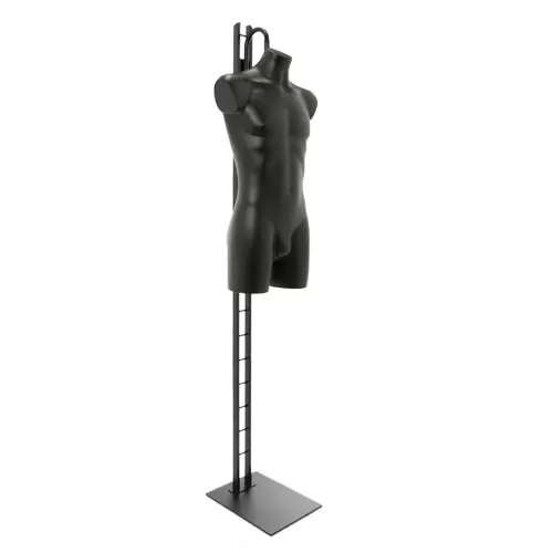 Busto manichino uomo precolorato nero con base a scaletta