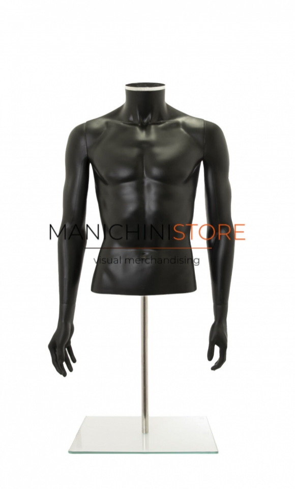 Busto uomo nero con braccia e base da banco