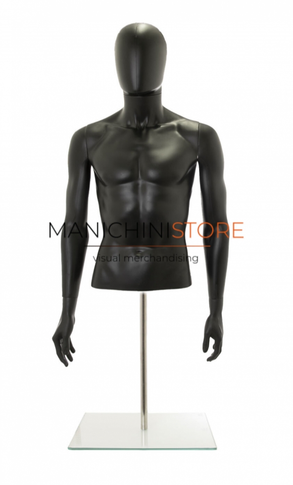 Busto uomo nero con testa, braccia e base da banco