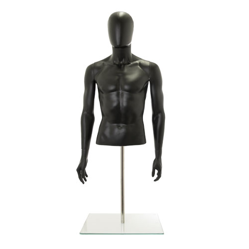 Busto uomo nero con testa, braccia e base da banco