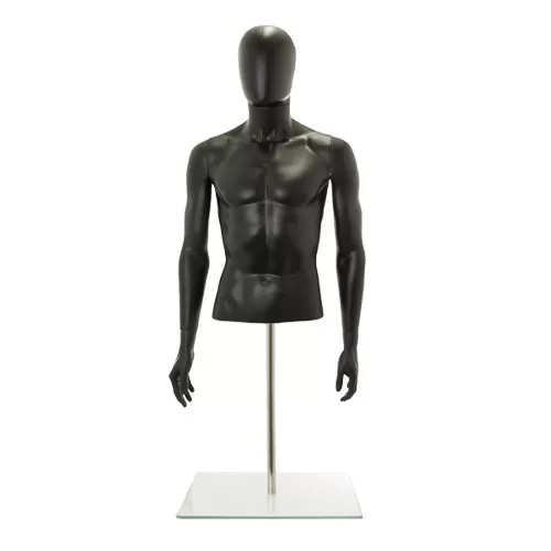 Busto uomo nero con testa, braccia e base da banco