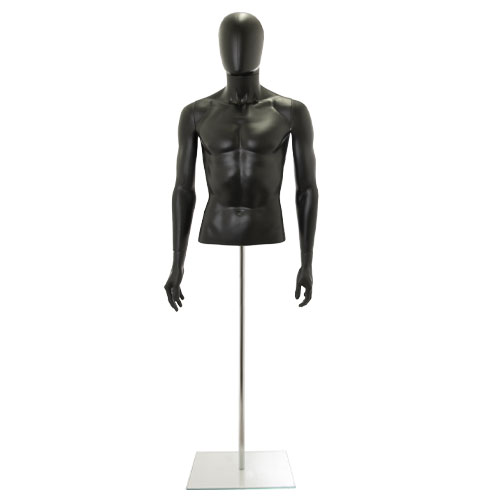 Busto uomo nero con testa, braccia e base