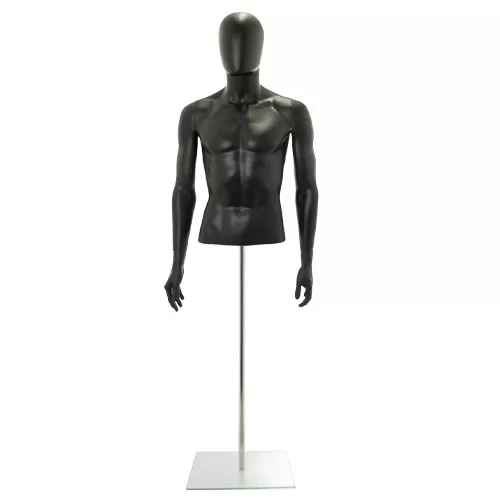 Busto uomo nero con testa, braccia e base