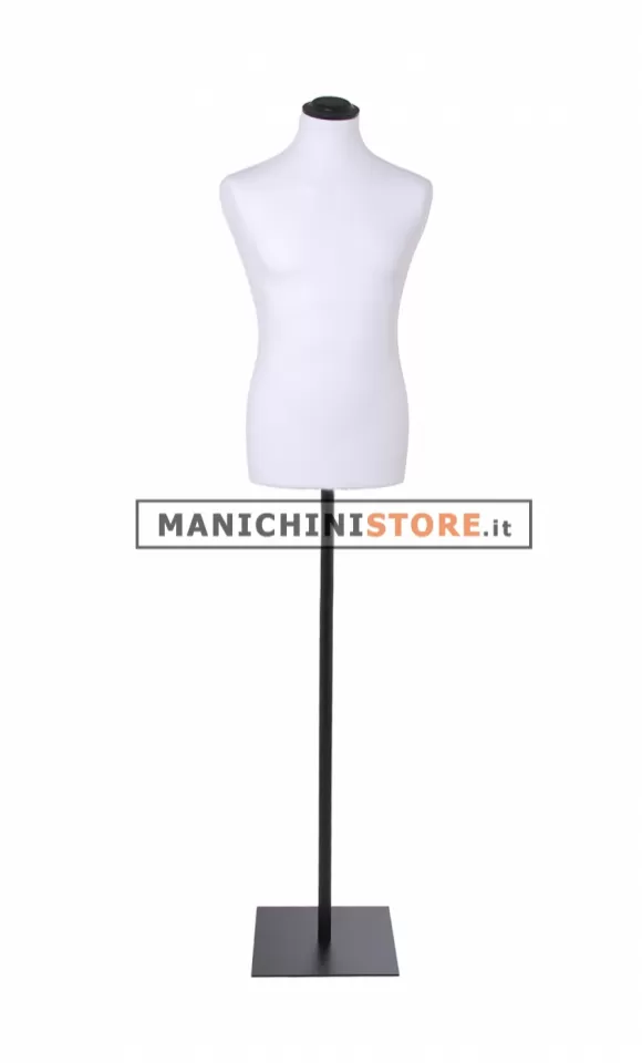 Busto uomo in tessuto Bianco con base quadra nera