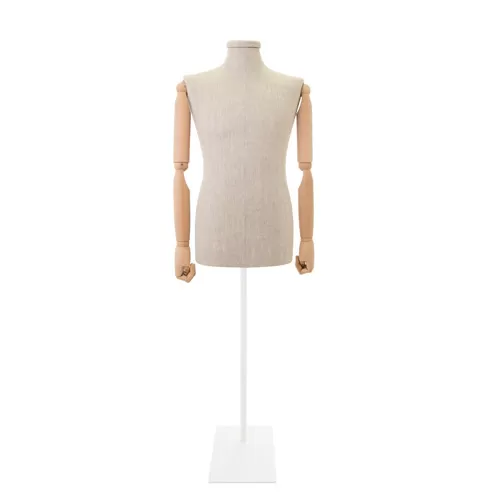 Busto uomo in lino con braccia legno