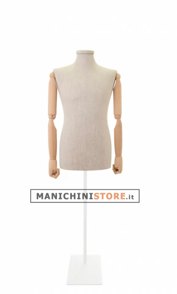 Busto uomo in lino con braccia legno