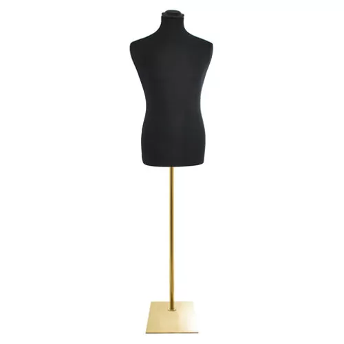 Busto uomo in tessuto nero con base rettangolare oro
