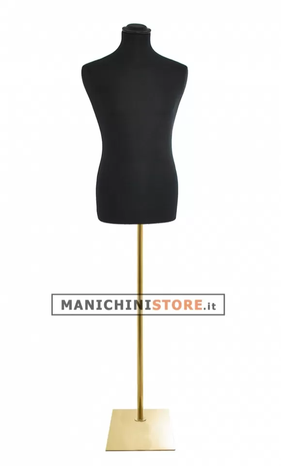 Busto uomo in tessuto nero con base rettangolare oro