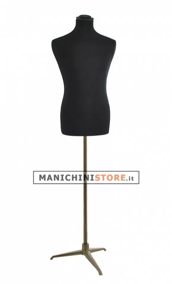 Noleggio busto uomo in tessuto nero con base treppiede bronzo