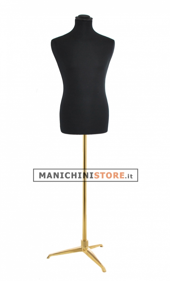 Busto uomo in tessuto nero con base treppiede oro