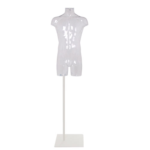 Busto manichino uomo trasparente NEW con base bianca