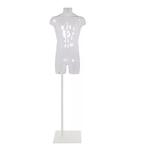 Busto manichino uomo trasparente NEW con base bianca