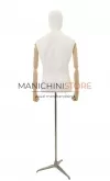 Busto uomo con braccia legno e base treppiede - acciaio satinato